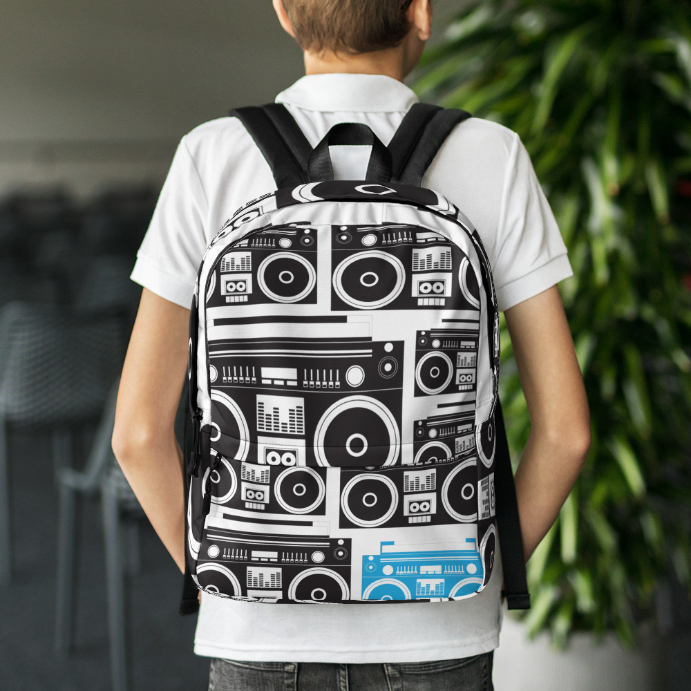 Black White Boom Boombox Backpack Record Players Vinyl