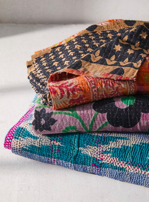 Urban Renewal One-Of-A-Kind Kantha Throw Blanket - Record Players