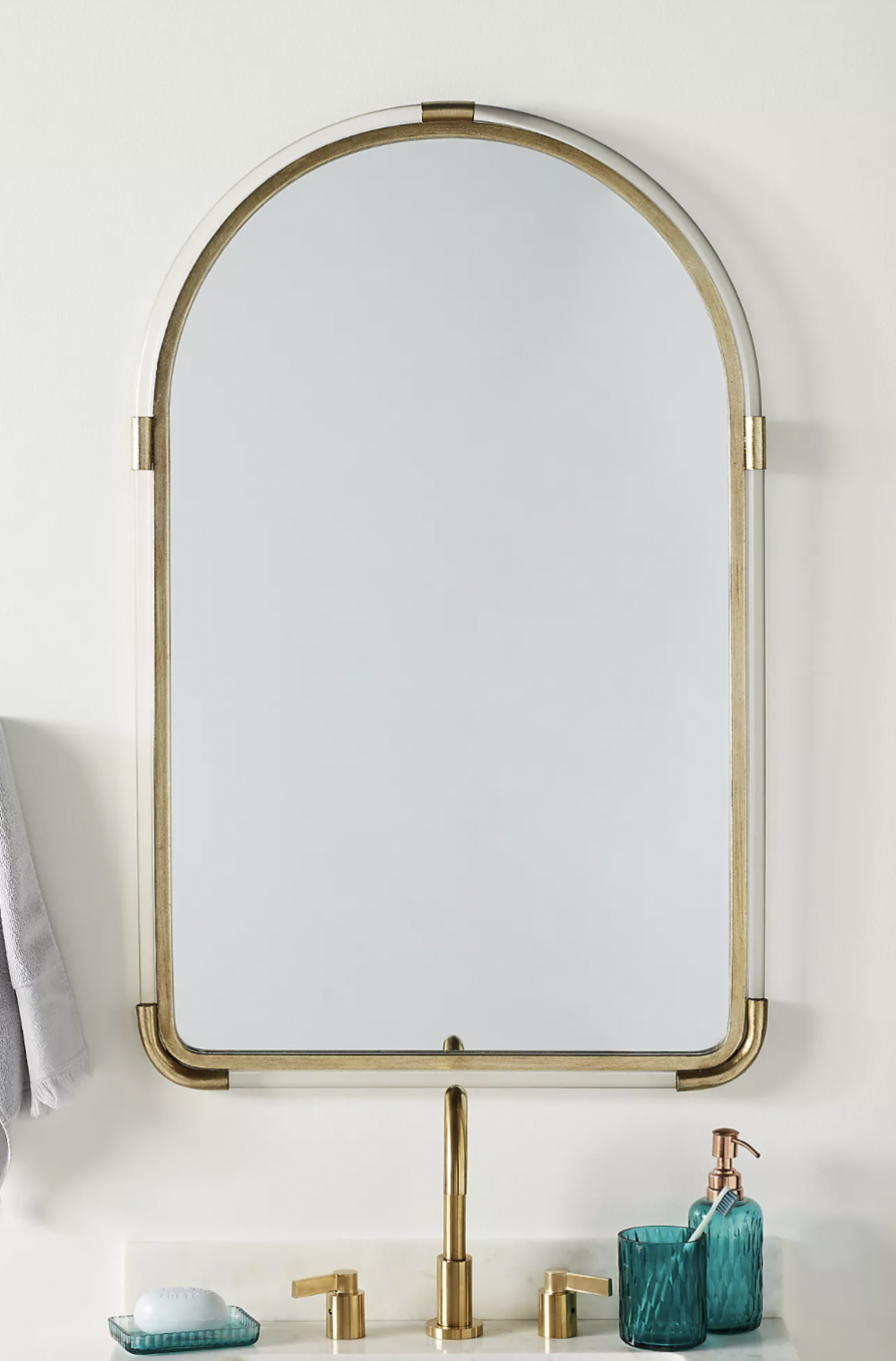 Joan Lucite and Brass Arched Mirror